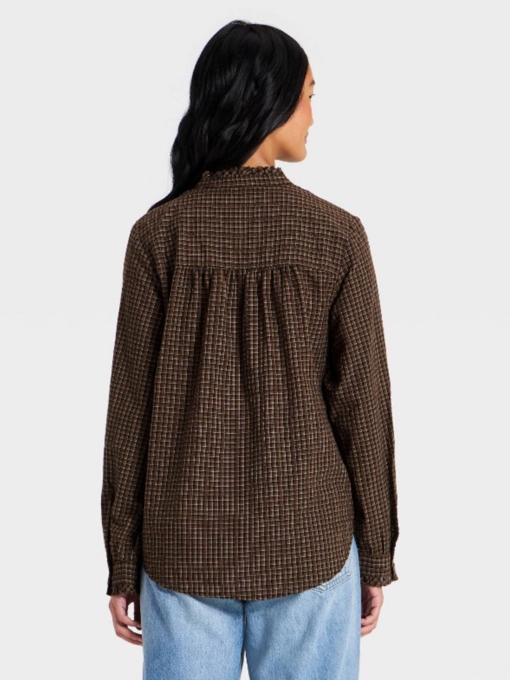 Universal Thread Ruffle Long-Sleeve Button-Up Ruff Collared Neck Blouse - Picture 2 of 2